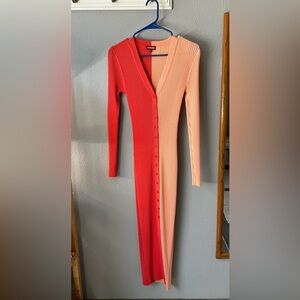 Staud 2 tone Peach and Orange Colorblock Bodycon Knit Dress Never Worn
